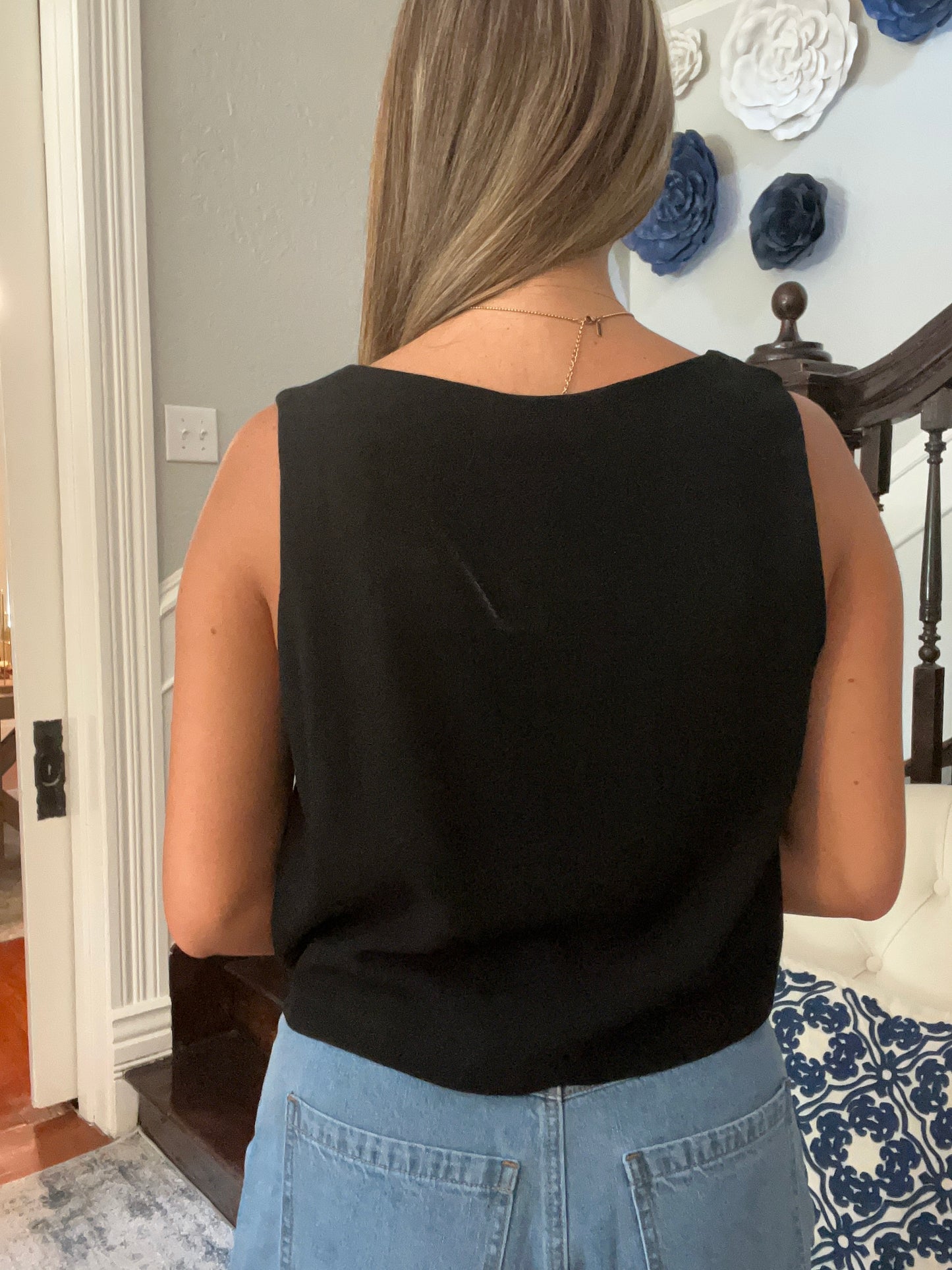 Black Linen Square Crop Top