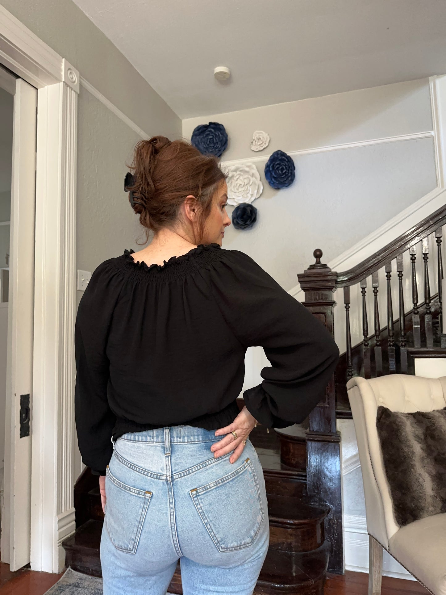 Black Long Sleeved Top w/ smocking