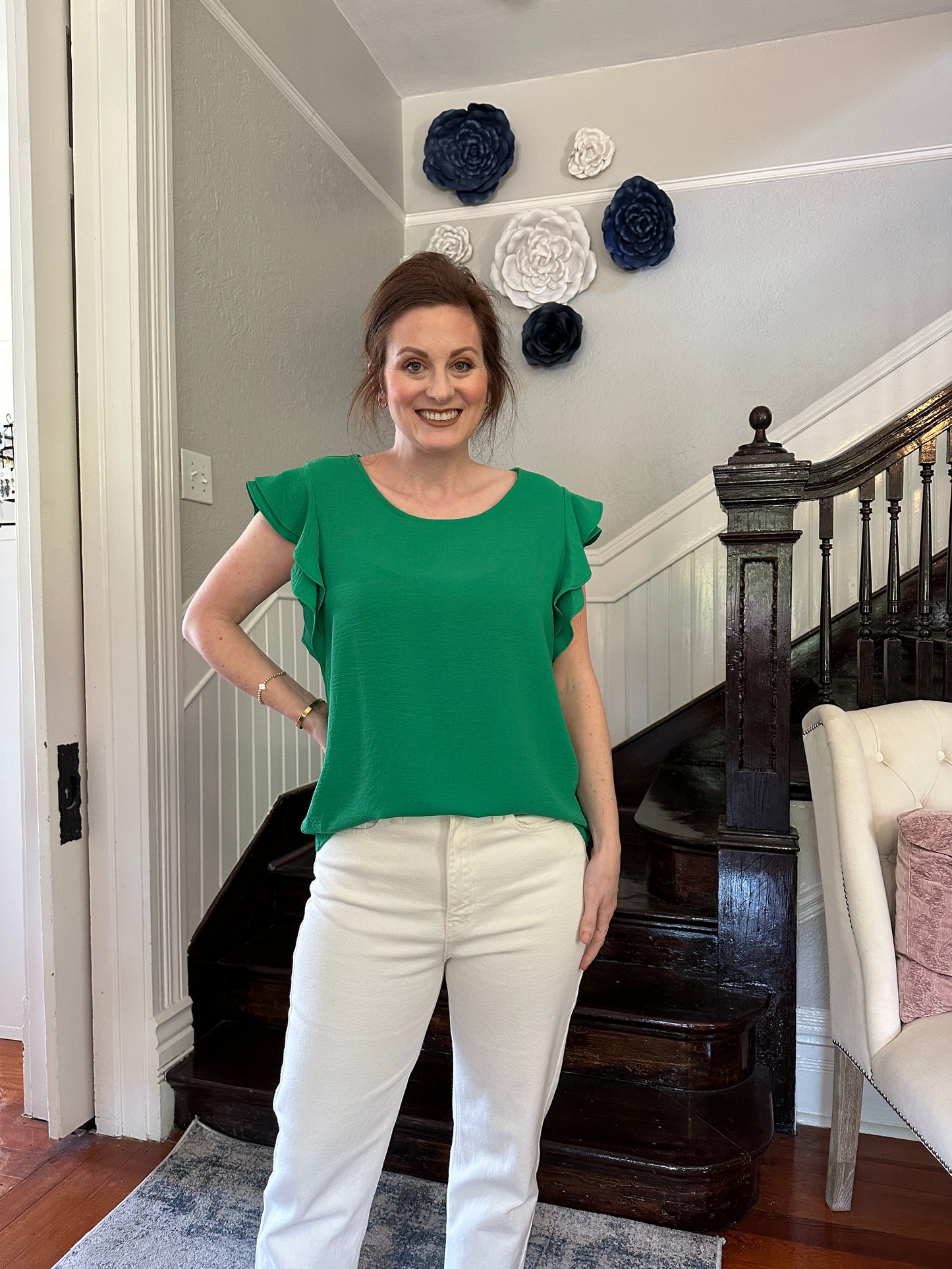 Green ruffle top