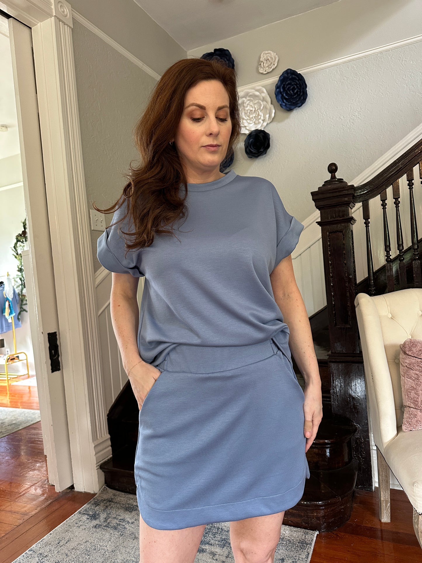 Light Blue Drop Shoulder Top