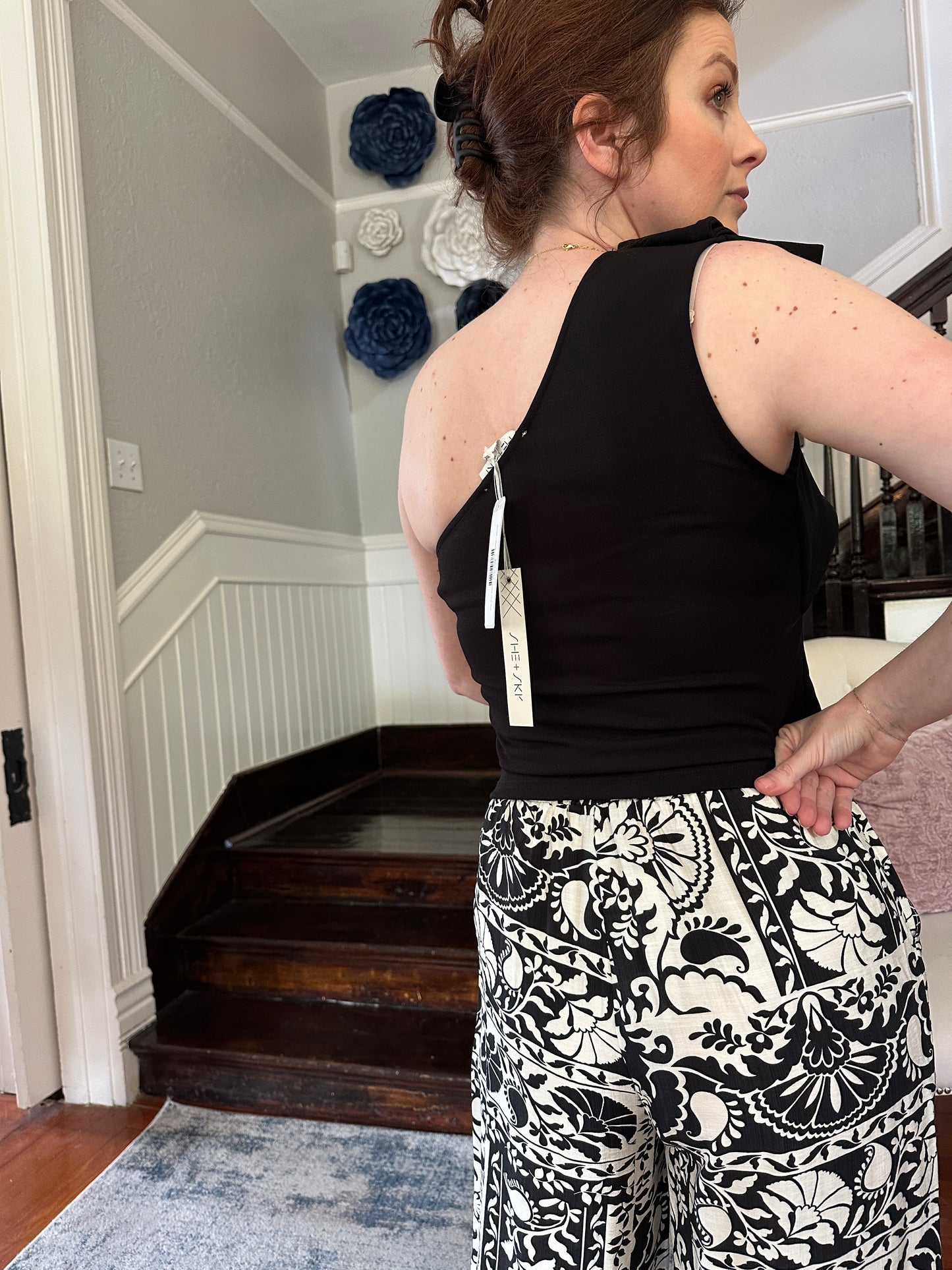 Black One Shoulder Detail Knit Top