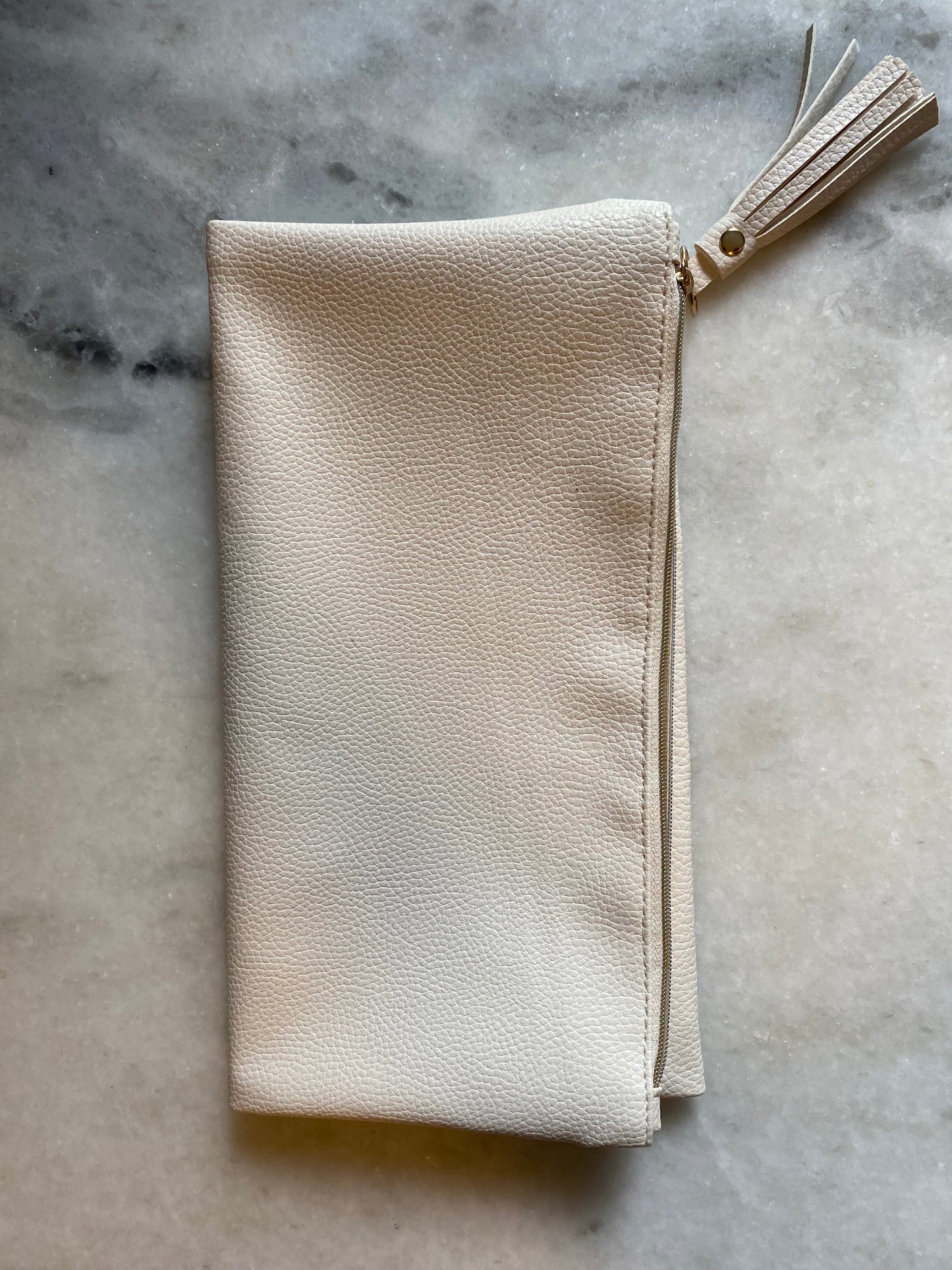 Cream Vegan Leather Fold Over Clutch