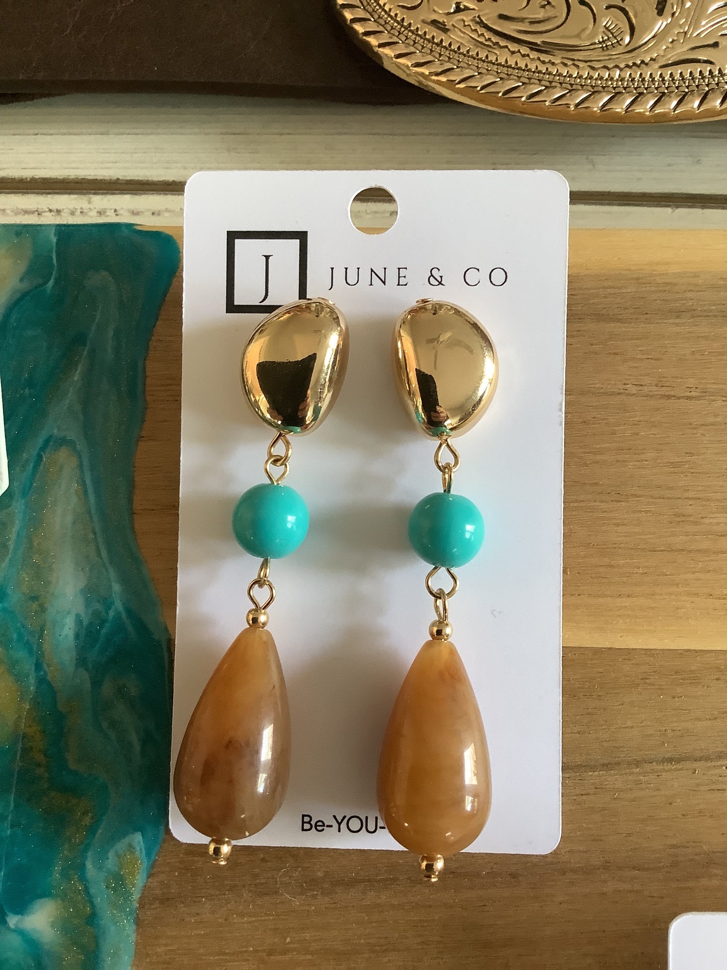Turquoise and amber drop earrings