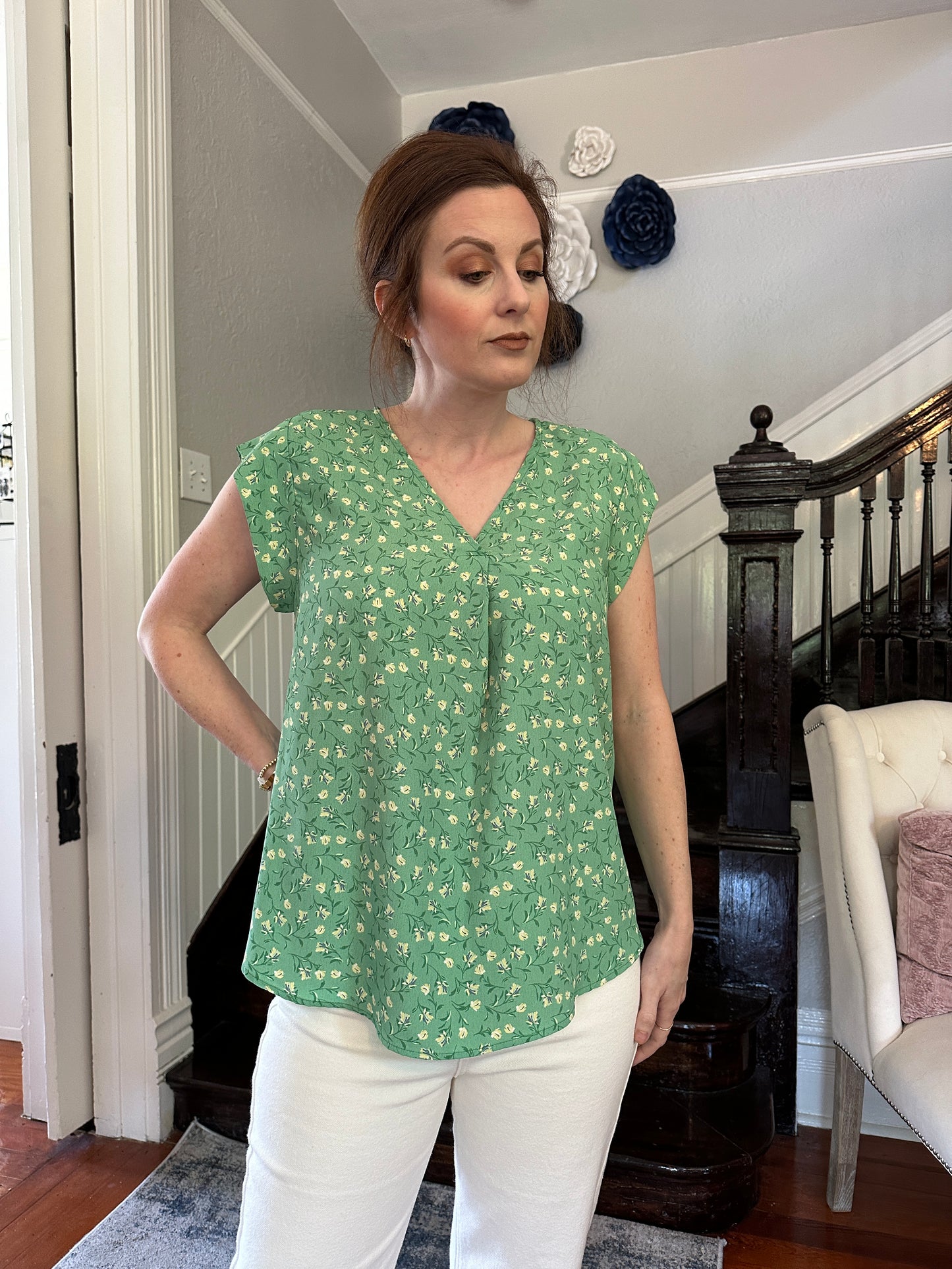 Green Floral Top