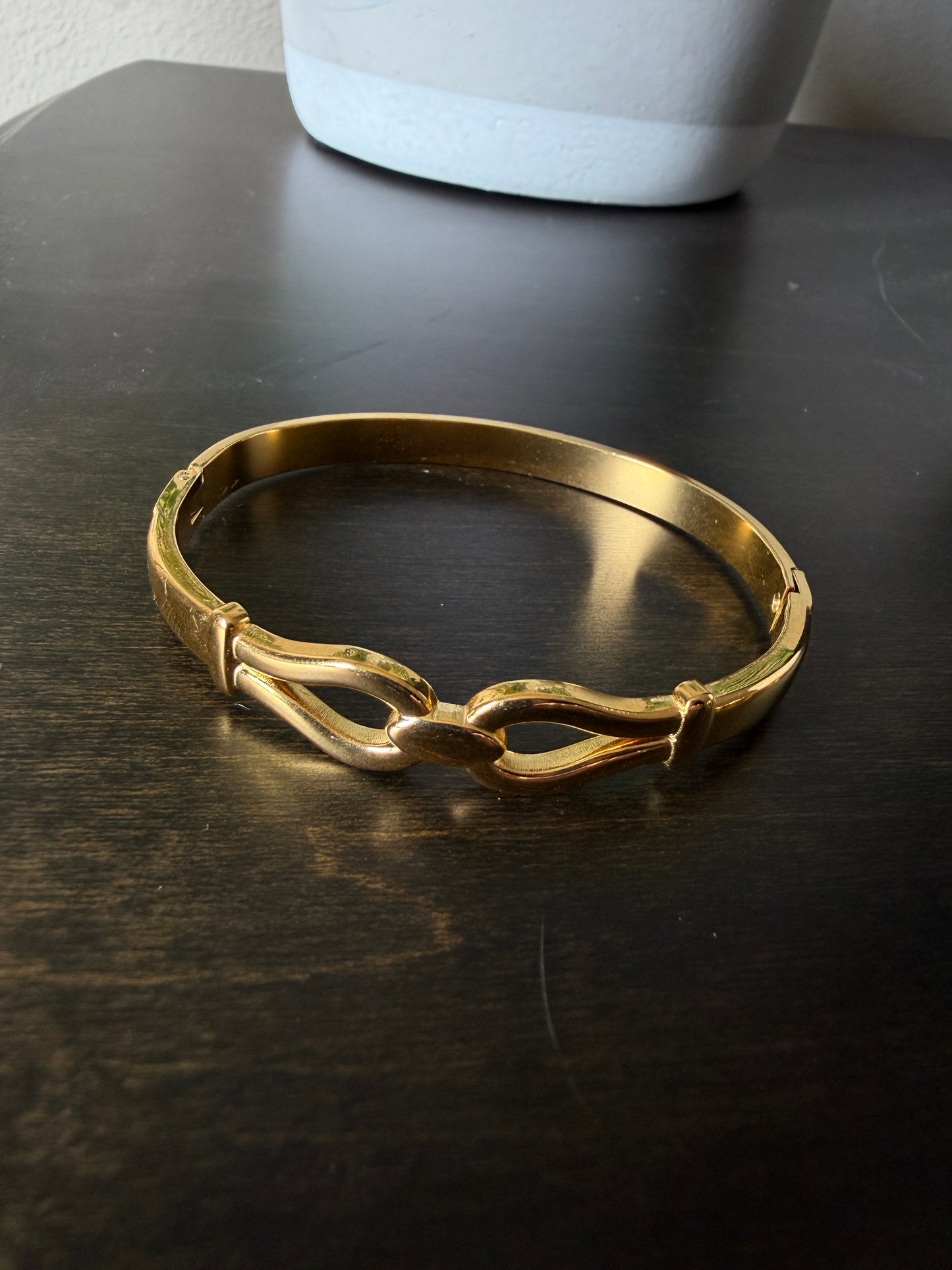 Gold double buckle bangle