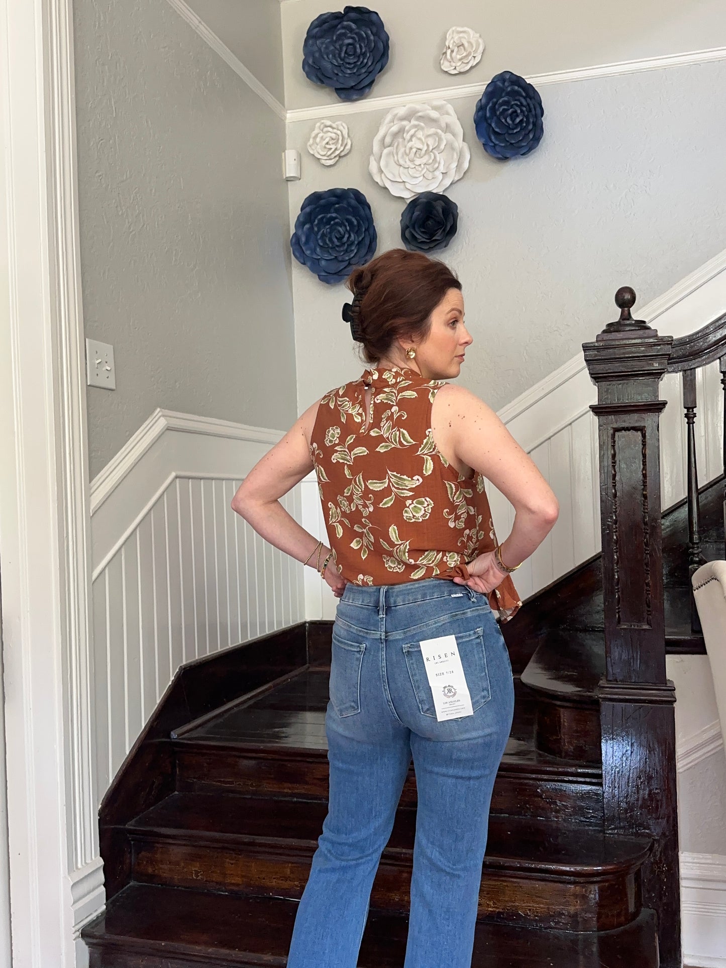 Rust Floral Sleeveless Top