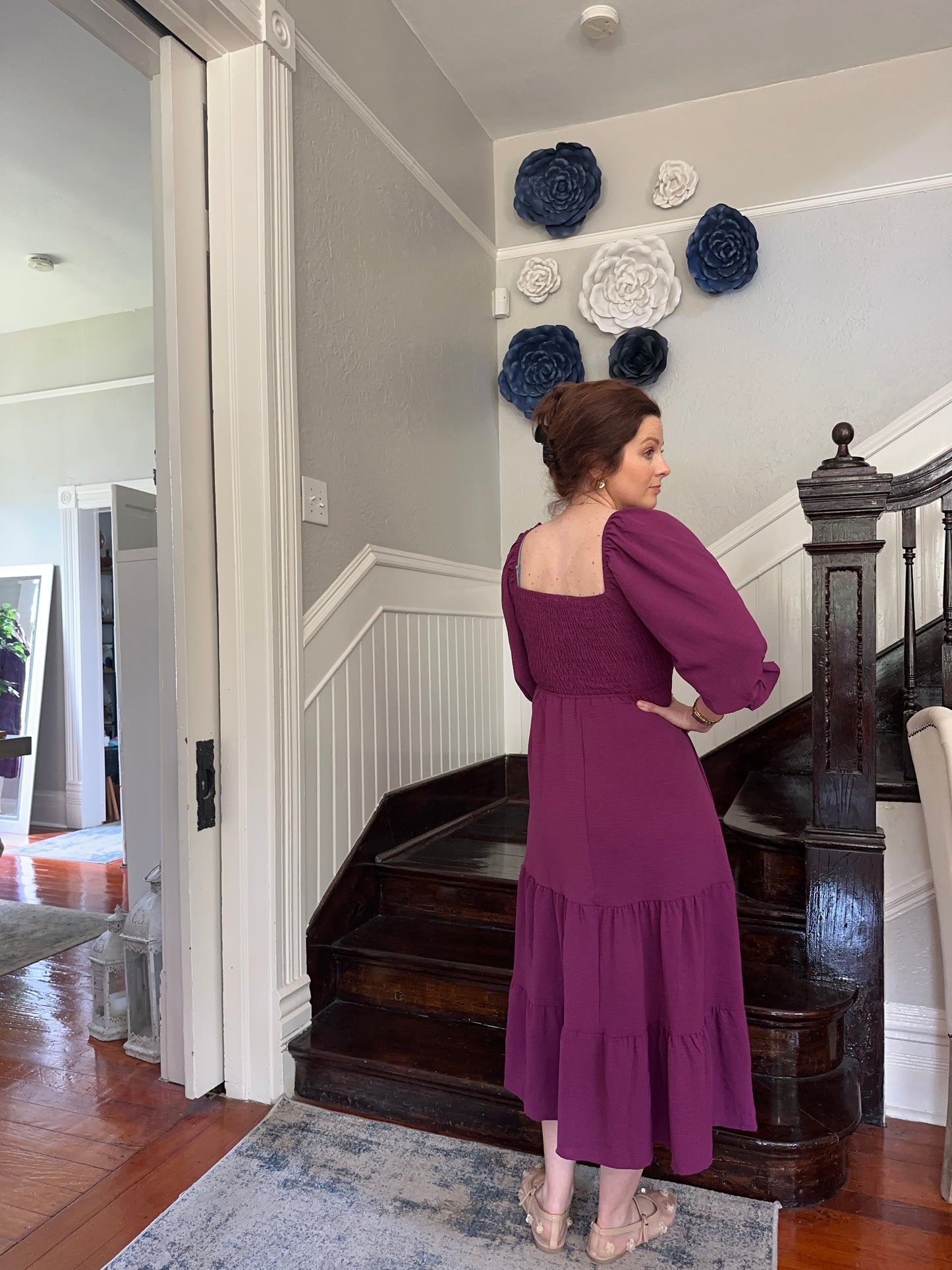 Wine Smocked Midi dress
