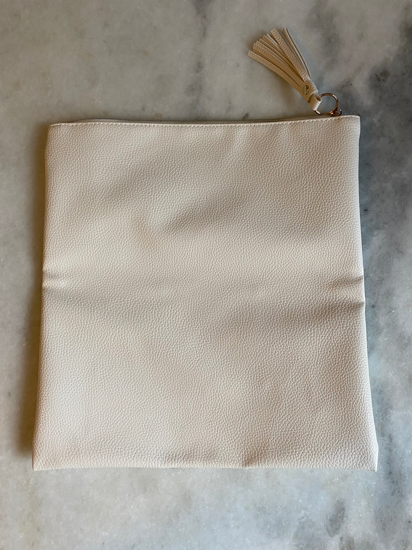 Cream Vegan Leather Fold Over Clutch