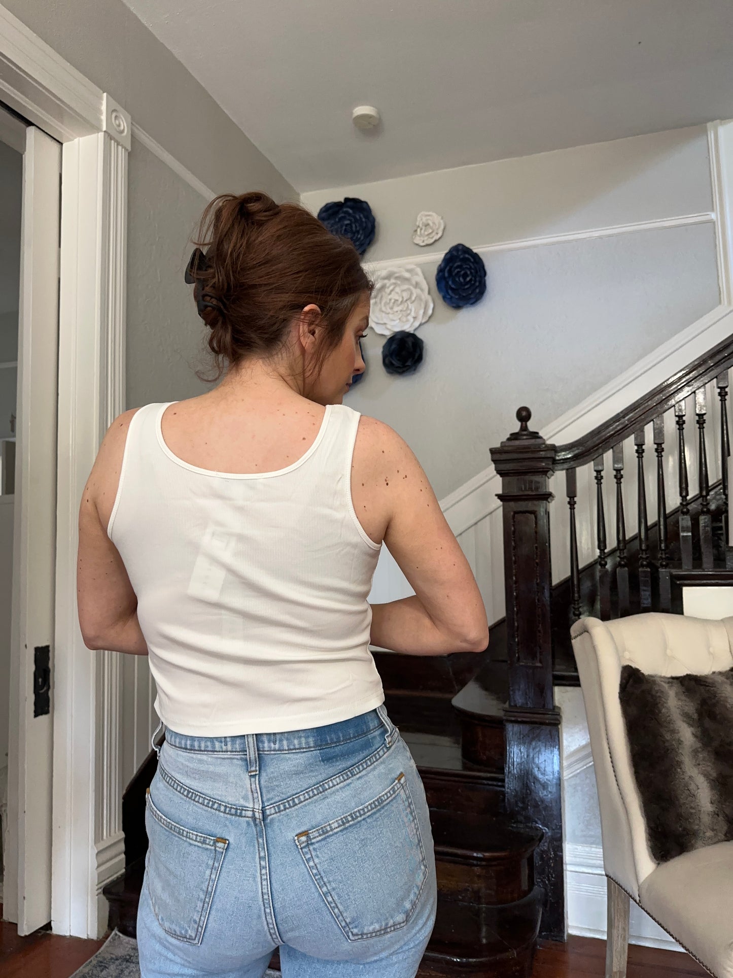 White Ruched Front Tank Top
