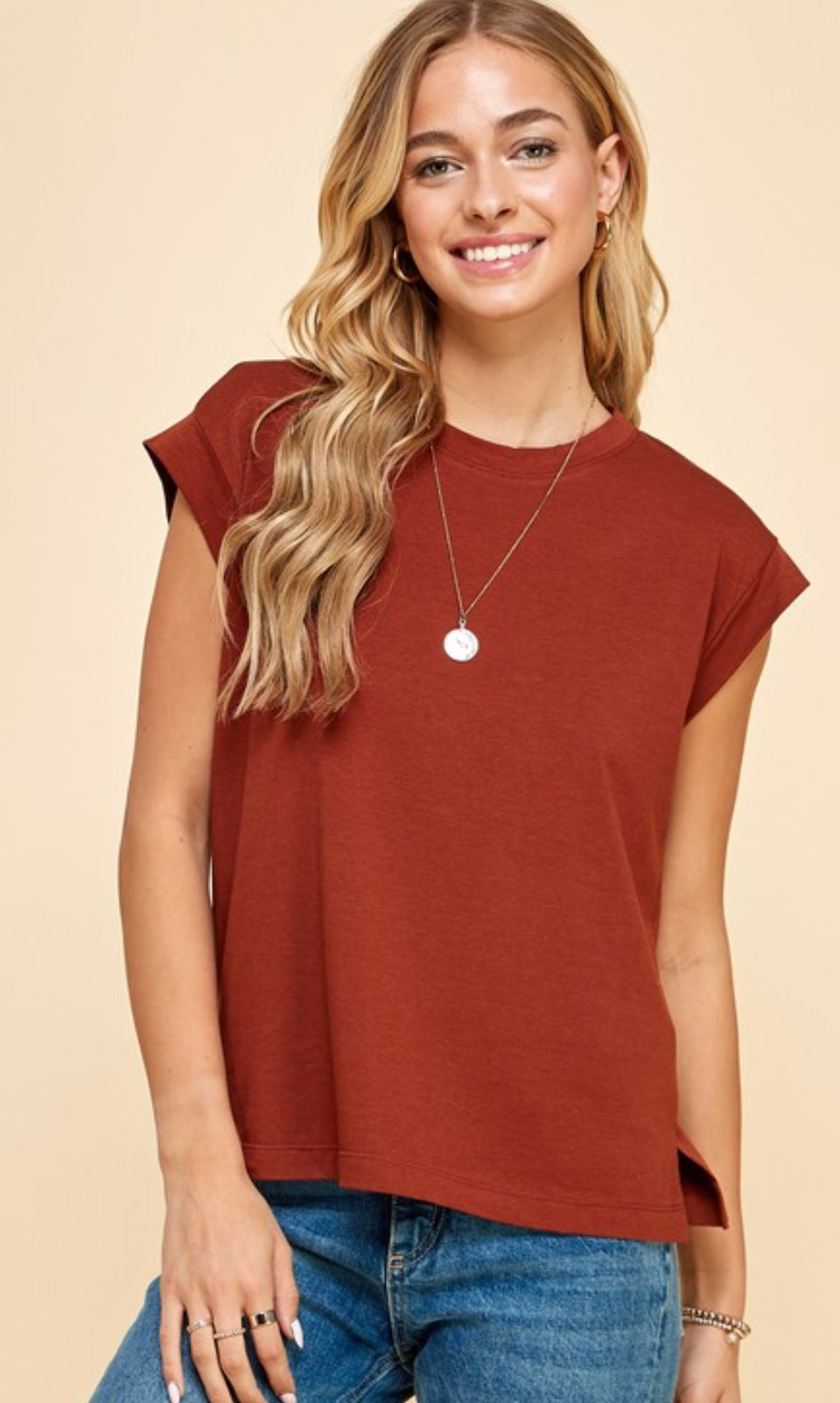 Rust Cap Sleeve Top