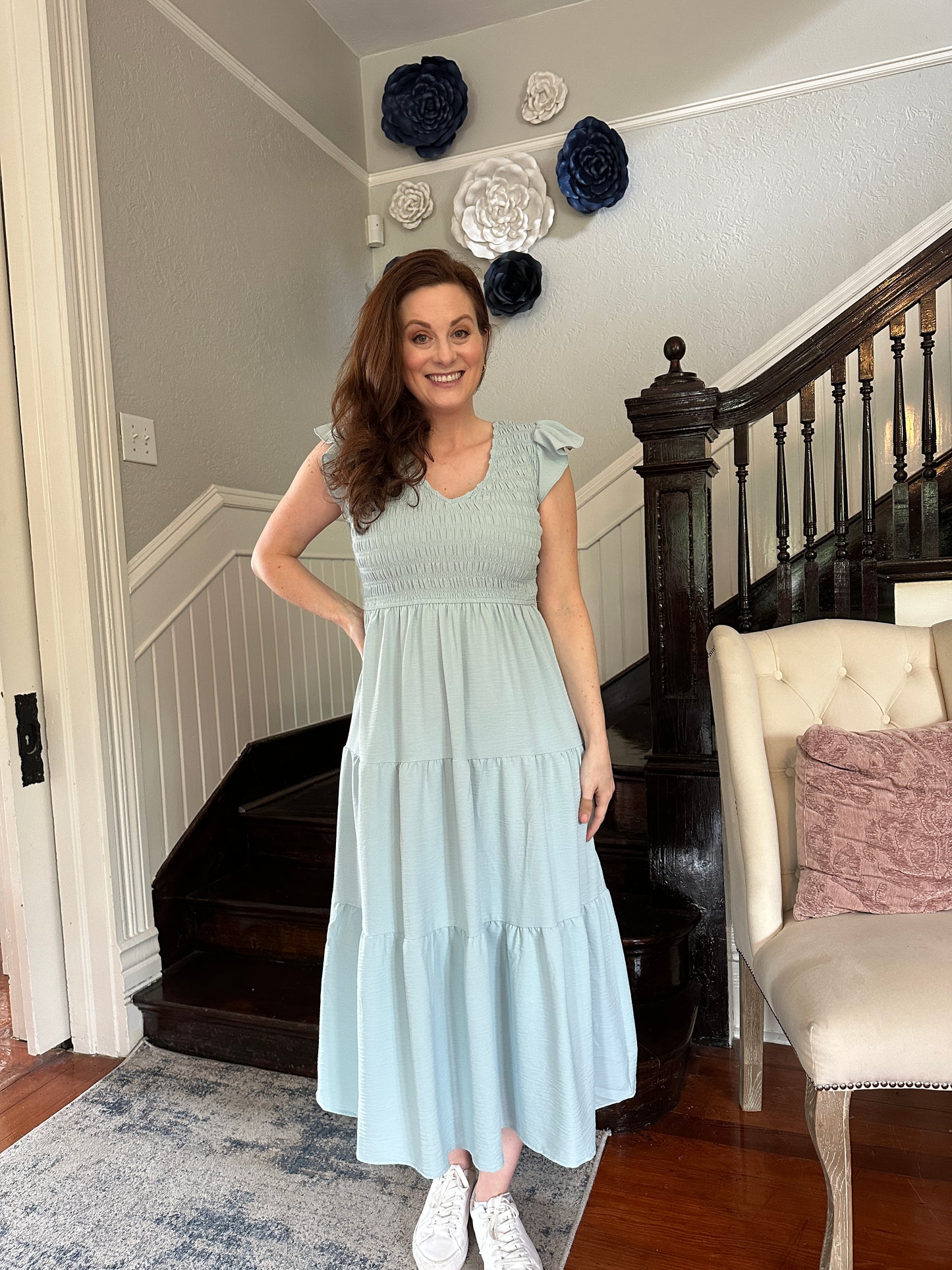 Baby Blue Smocked Midi Dress