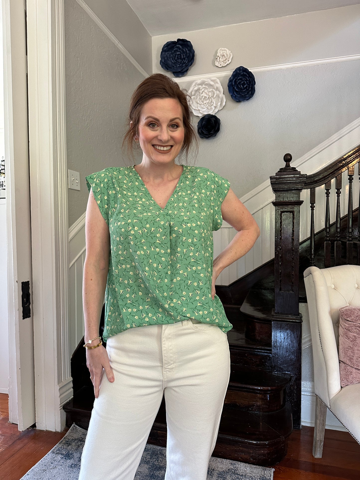 Green Floral Top