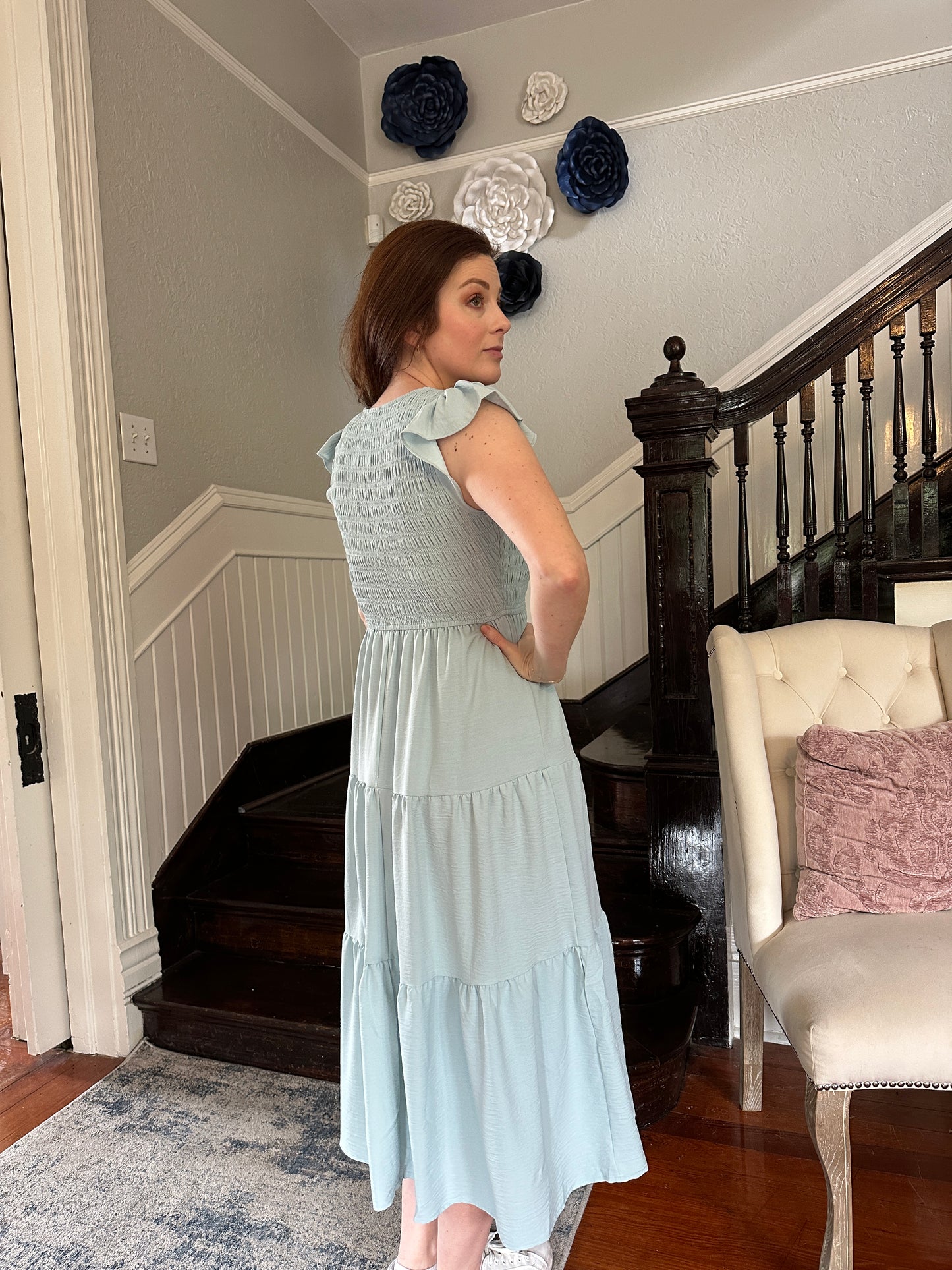 Baby Blue Smocked Midi Dress