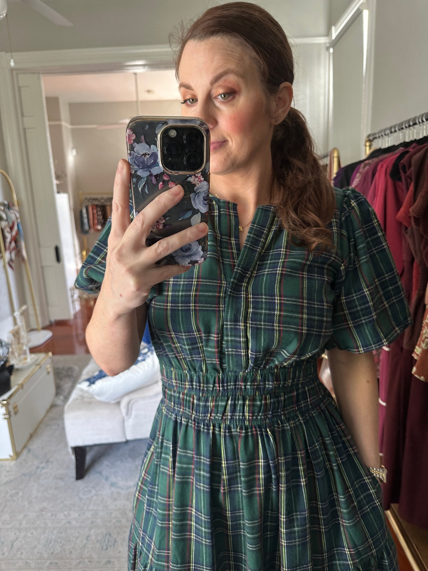 Green Plaid Midi Dress