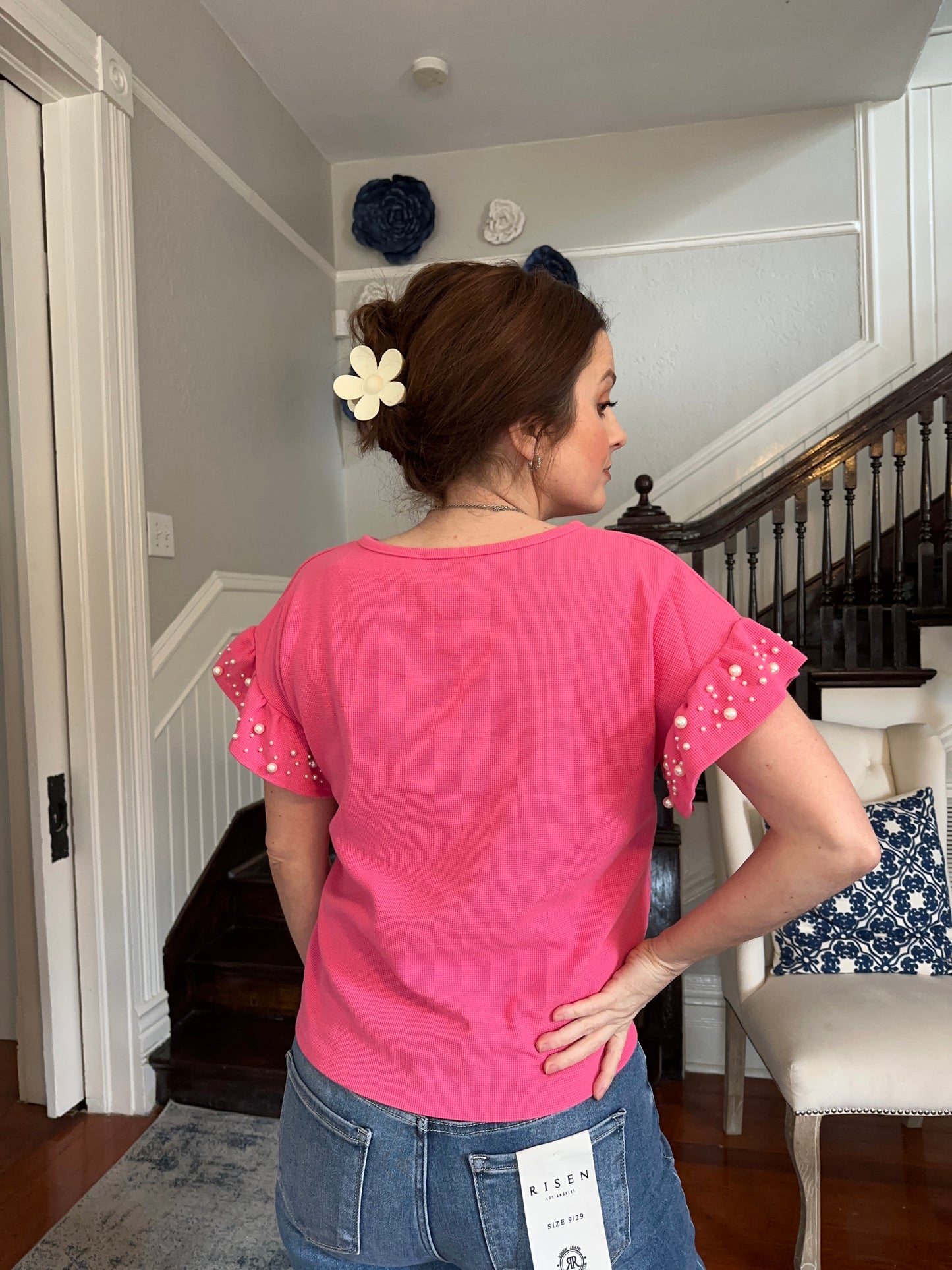 Pink pearl sleeve top