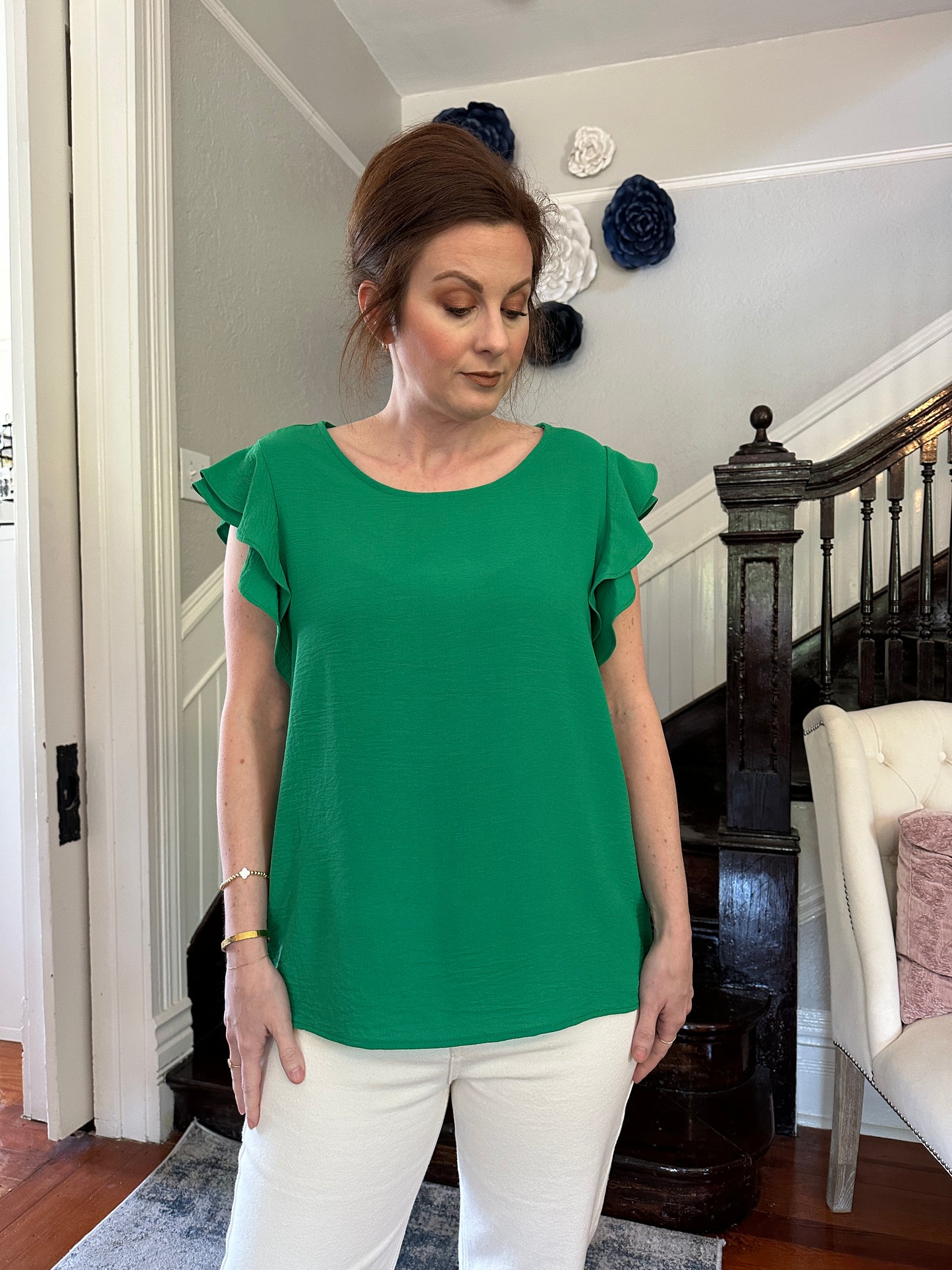 Green ruffle top