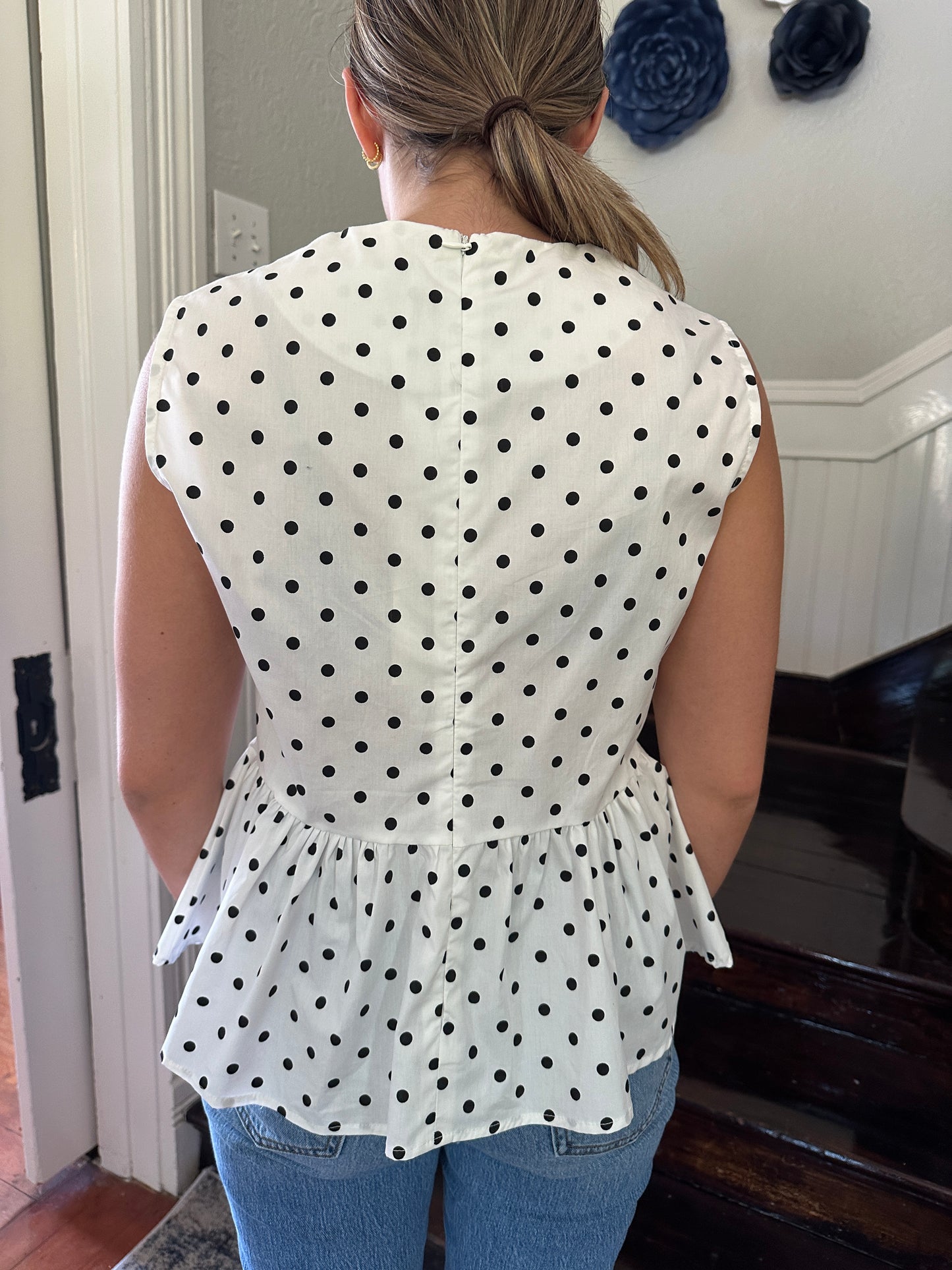 Polka Dot Tie Peplum Top