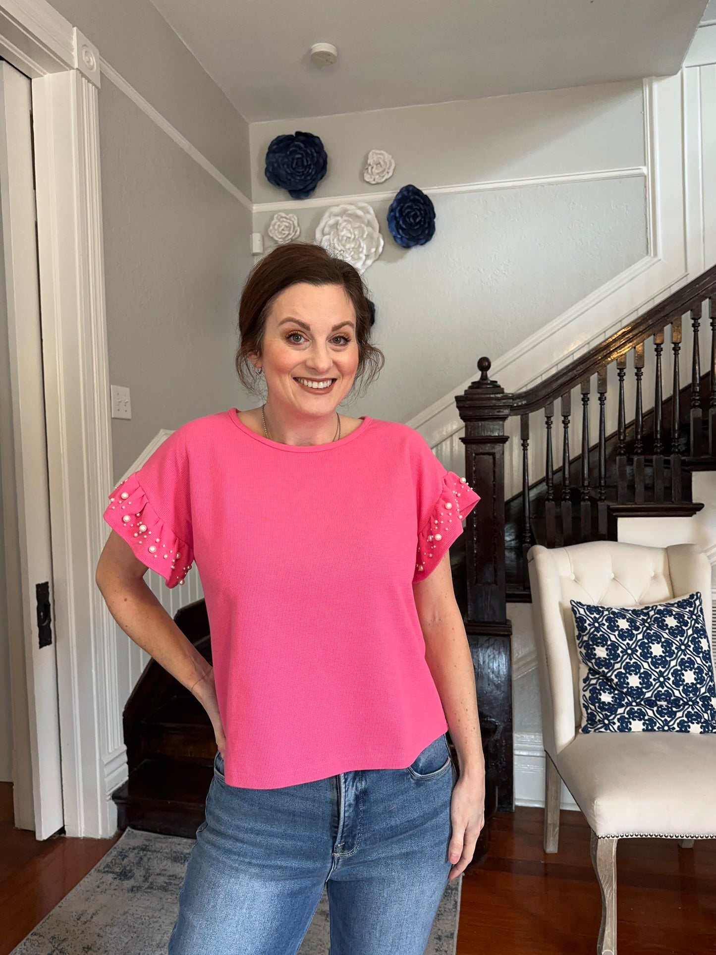 Pink pearl sleeve top