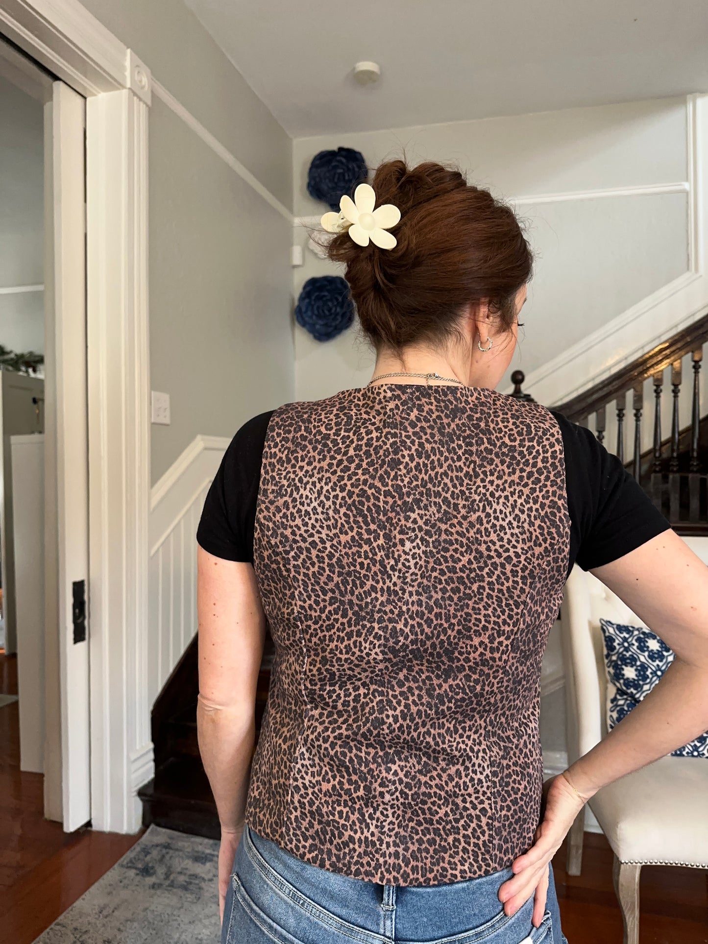 Leopard front tie vest