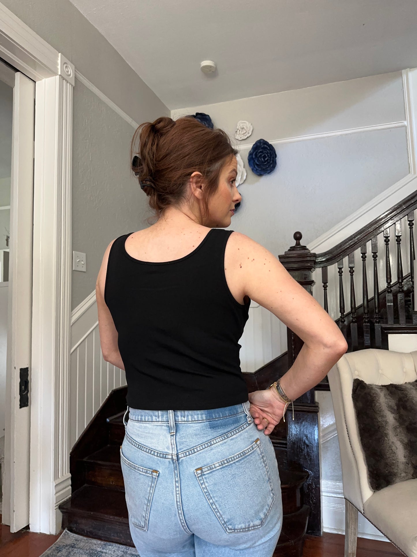 Black Ruched Front Tank Top