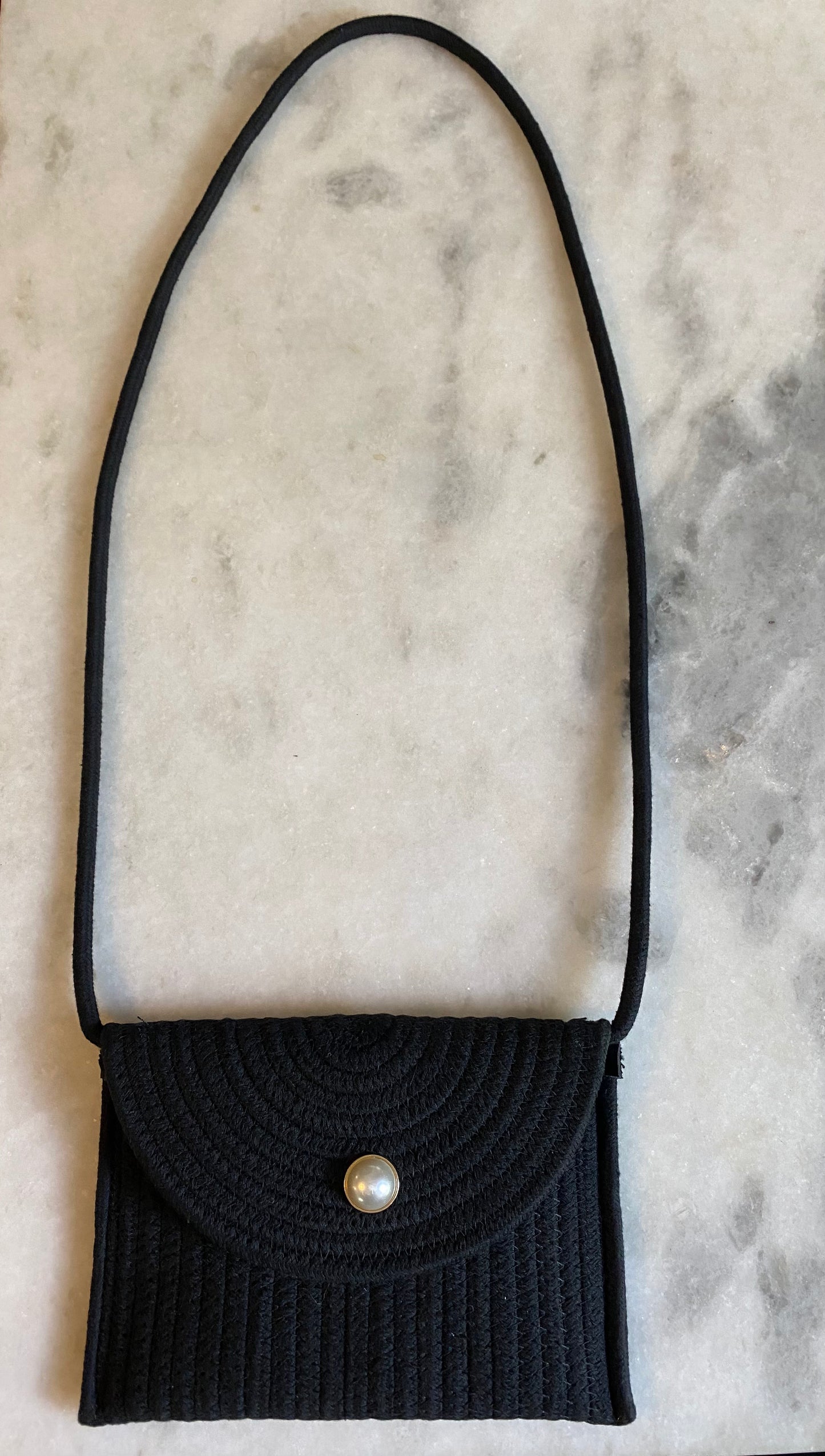 Black Fabric shoulder bag with Pearl Detail
