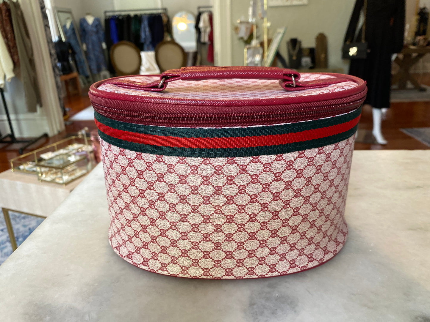 Red Train Case with red and green trim