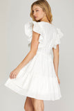 White Tier Ruffle sleeve Dress
