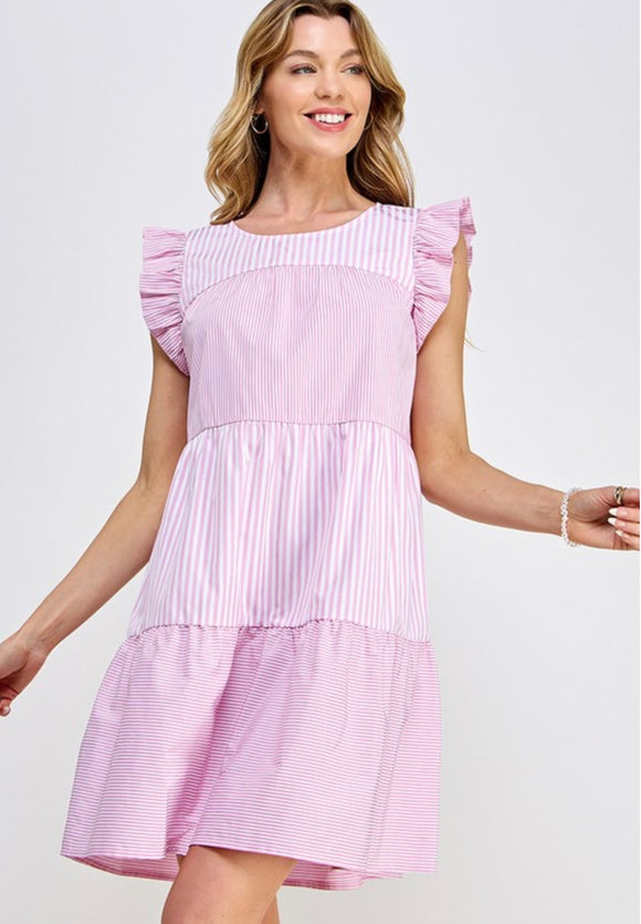 pink striped ruffle dress