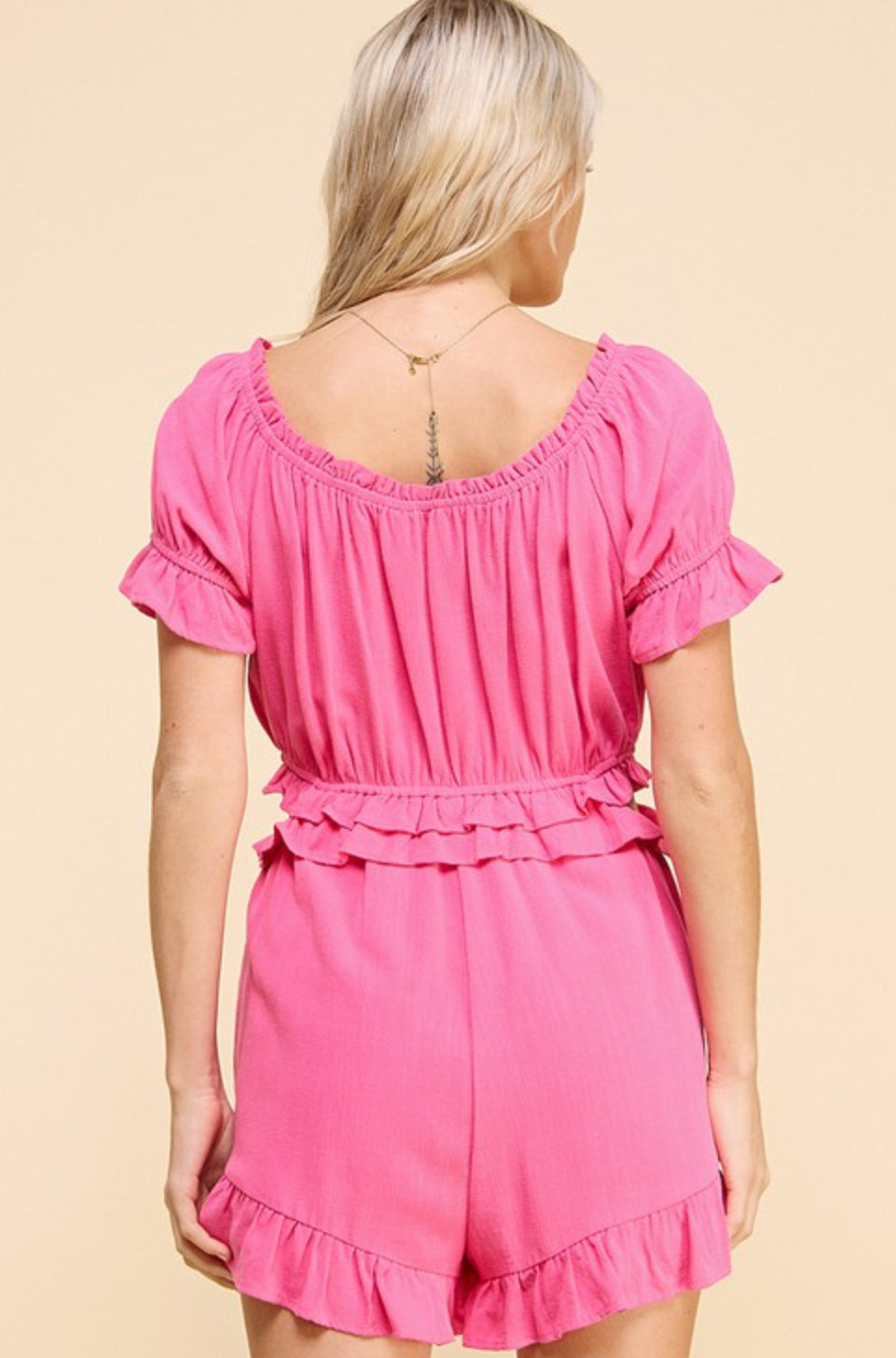 hot pink linen romper