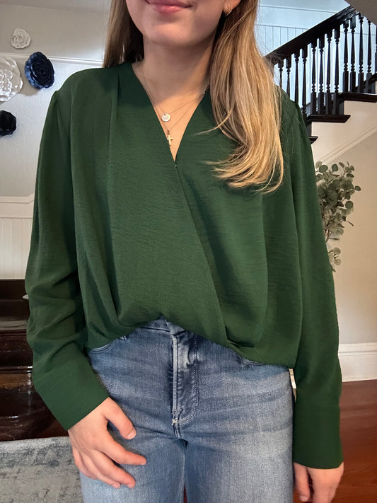 Green Faux Wrap Top