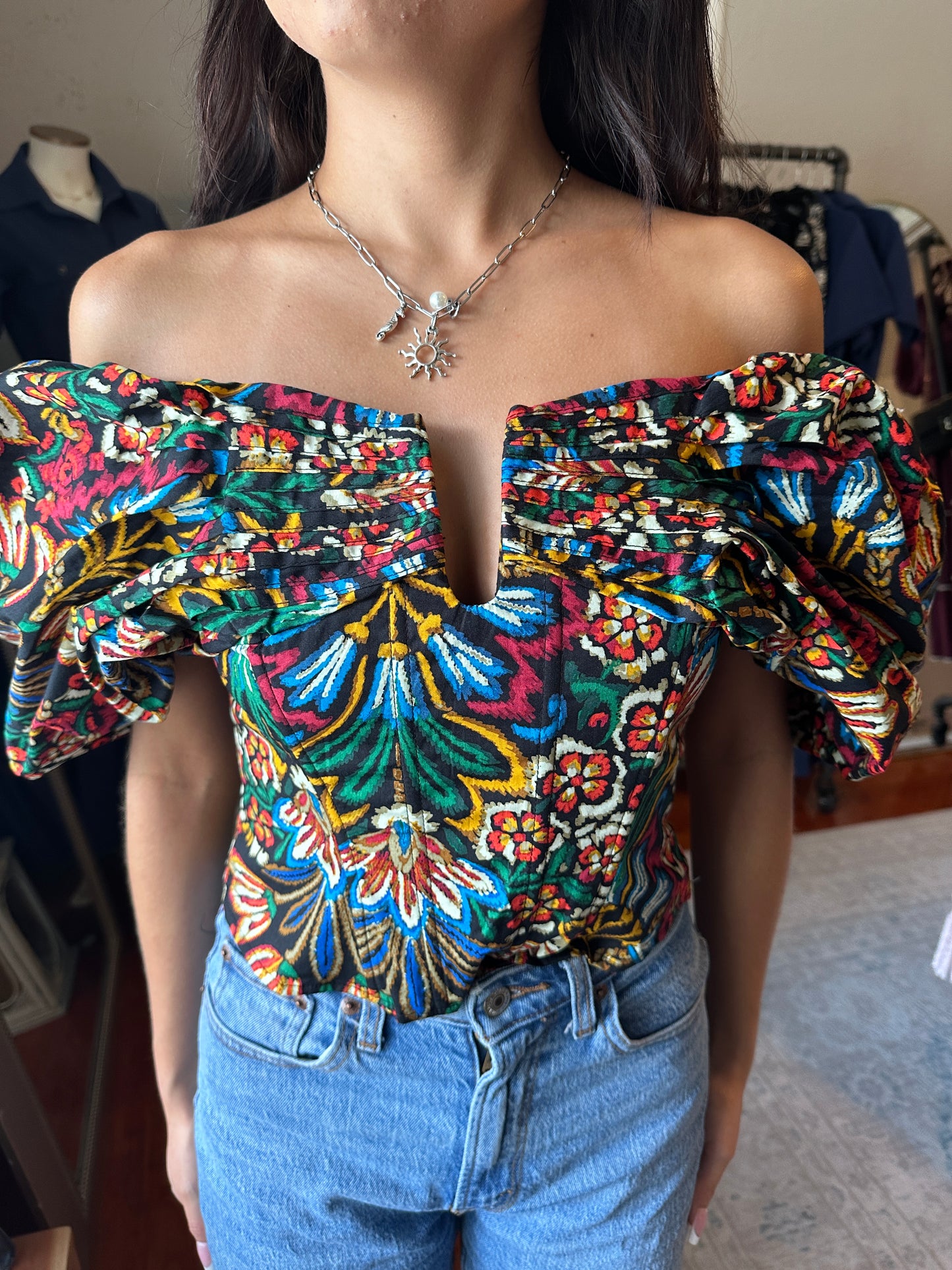 Black Floral Off Shoulder Top