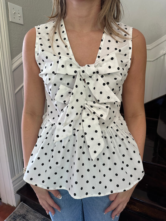 Polka Dot Tie Peplum Top