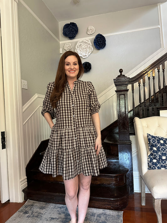 Black Tan Gingham Dress