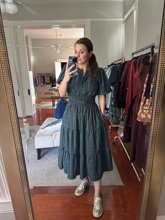 Green Plaid Midi Dress