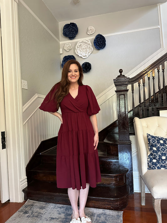 Wine Wrap Midi Dress