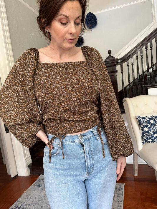 Brown Floral Long Sleeve Top