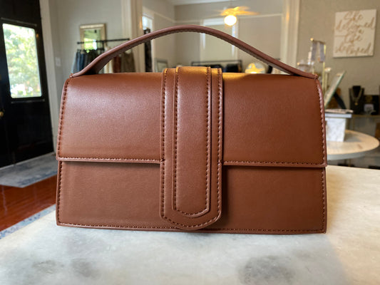 Brown Vegan Leather Handbag with detachable strap