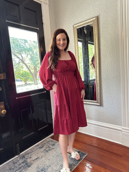 Brick Red Long Sleeved Dress w/pockets