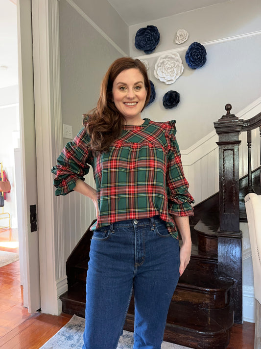 Plaid Ruffled Long Sleeve Top