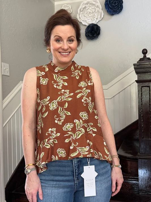Rust Floral Sleeveless Top