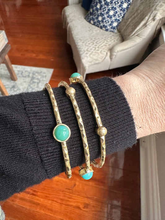 Gold and turquoise wide cuff bracelet