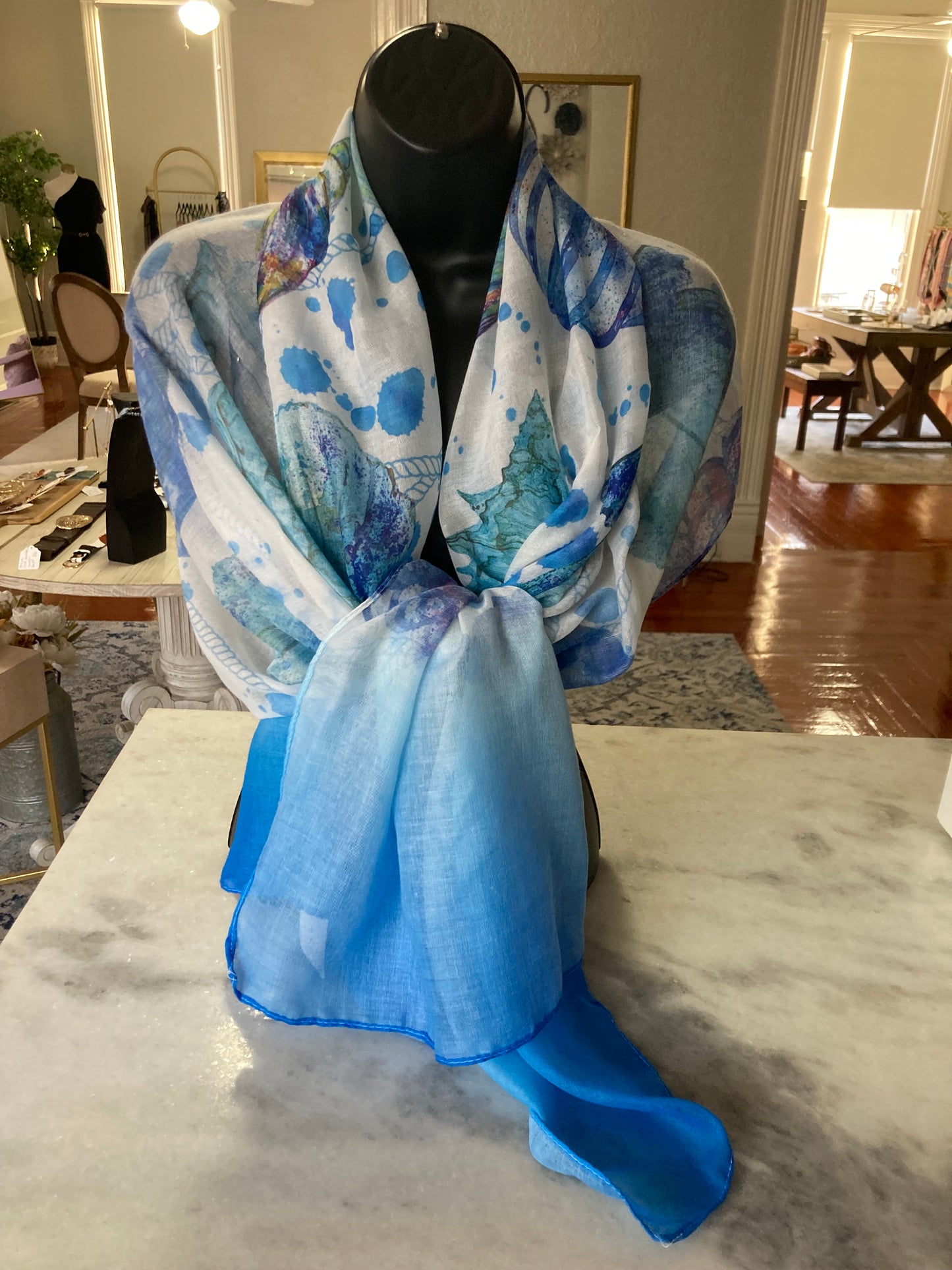 Blue shell print scarf