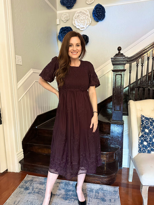 Plum Lace Midi Dress