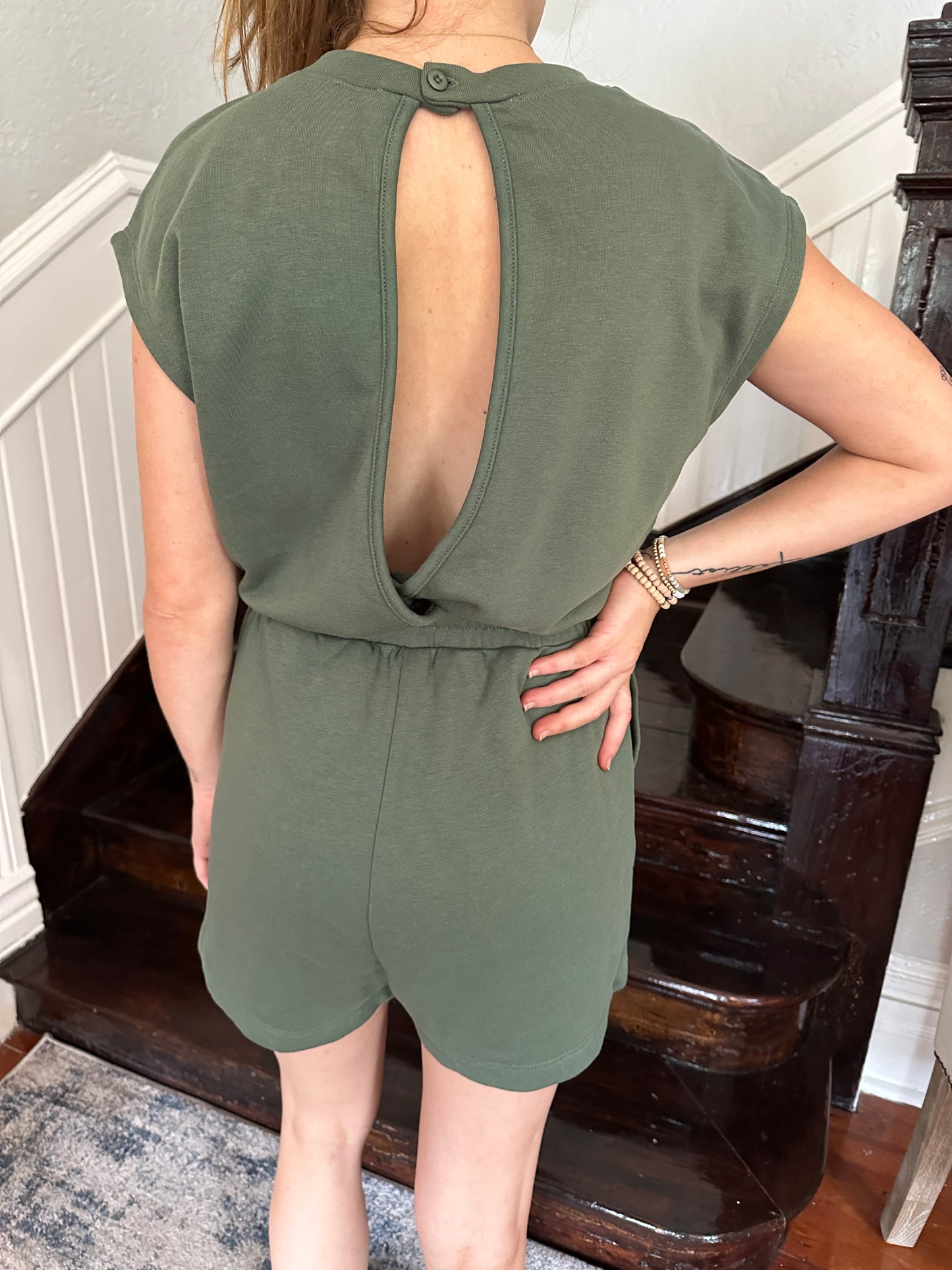 Lt Olive Open Back Romper