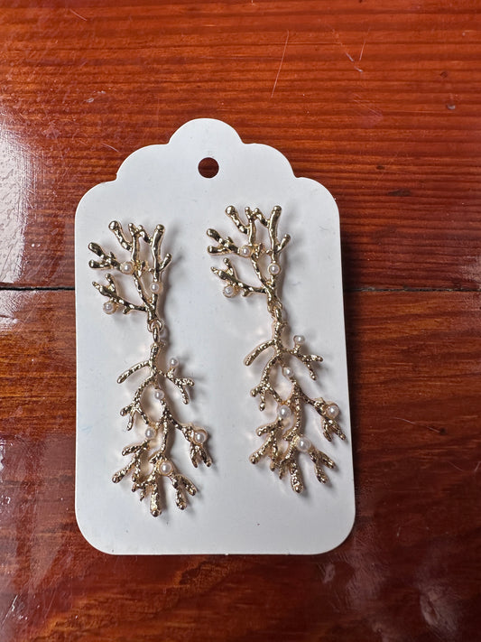 Gold twig drop earrings