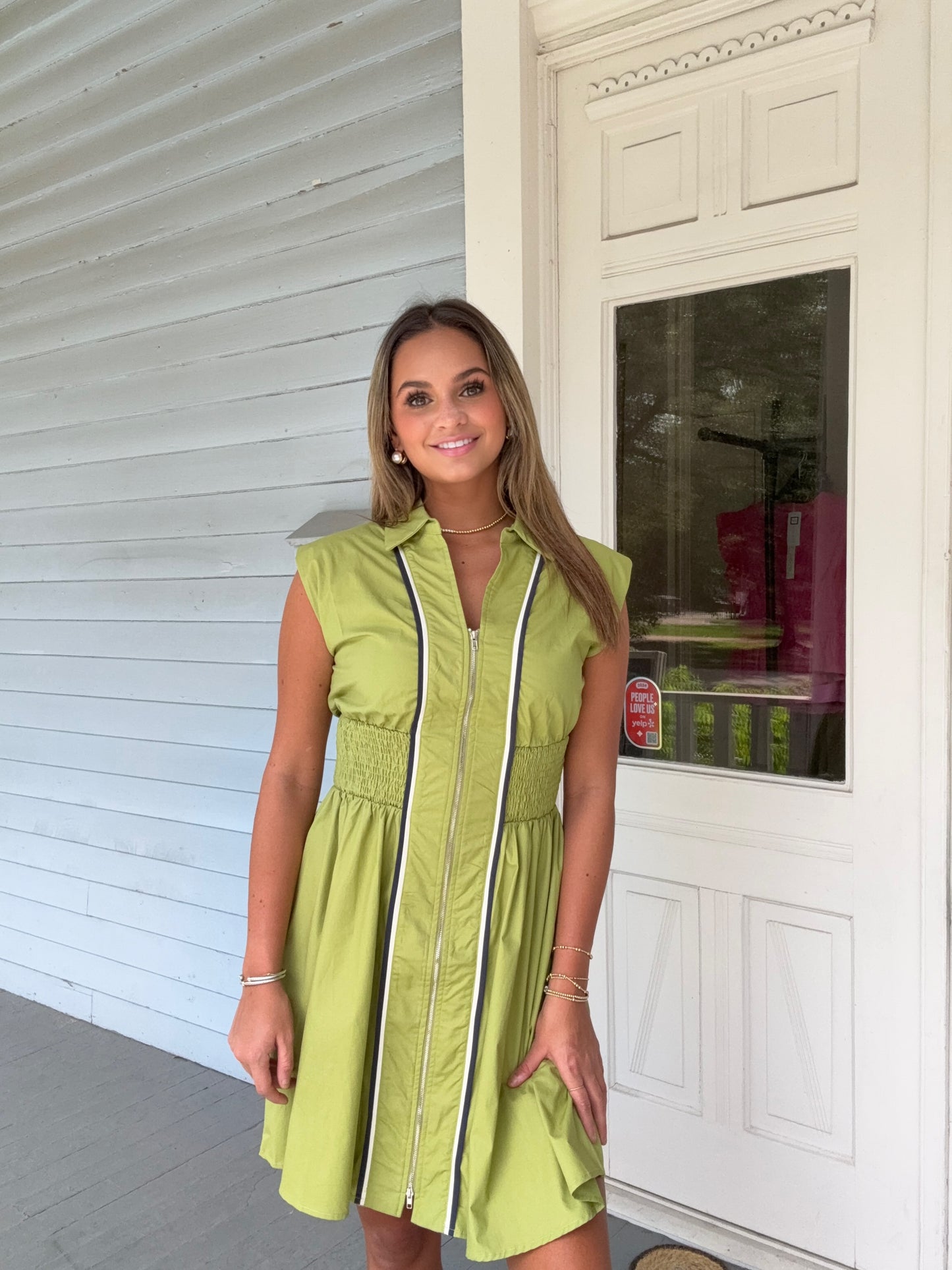 Kiwi Green Drop Shoulder Front Zip Dress