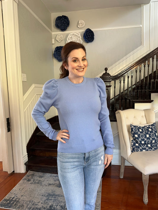 Light Blue Puff Sleeve Sweater