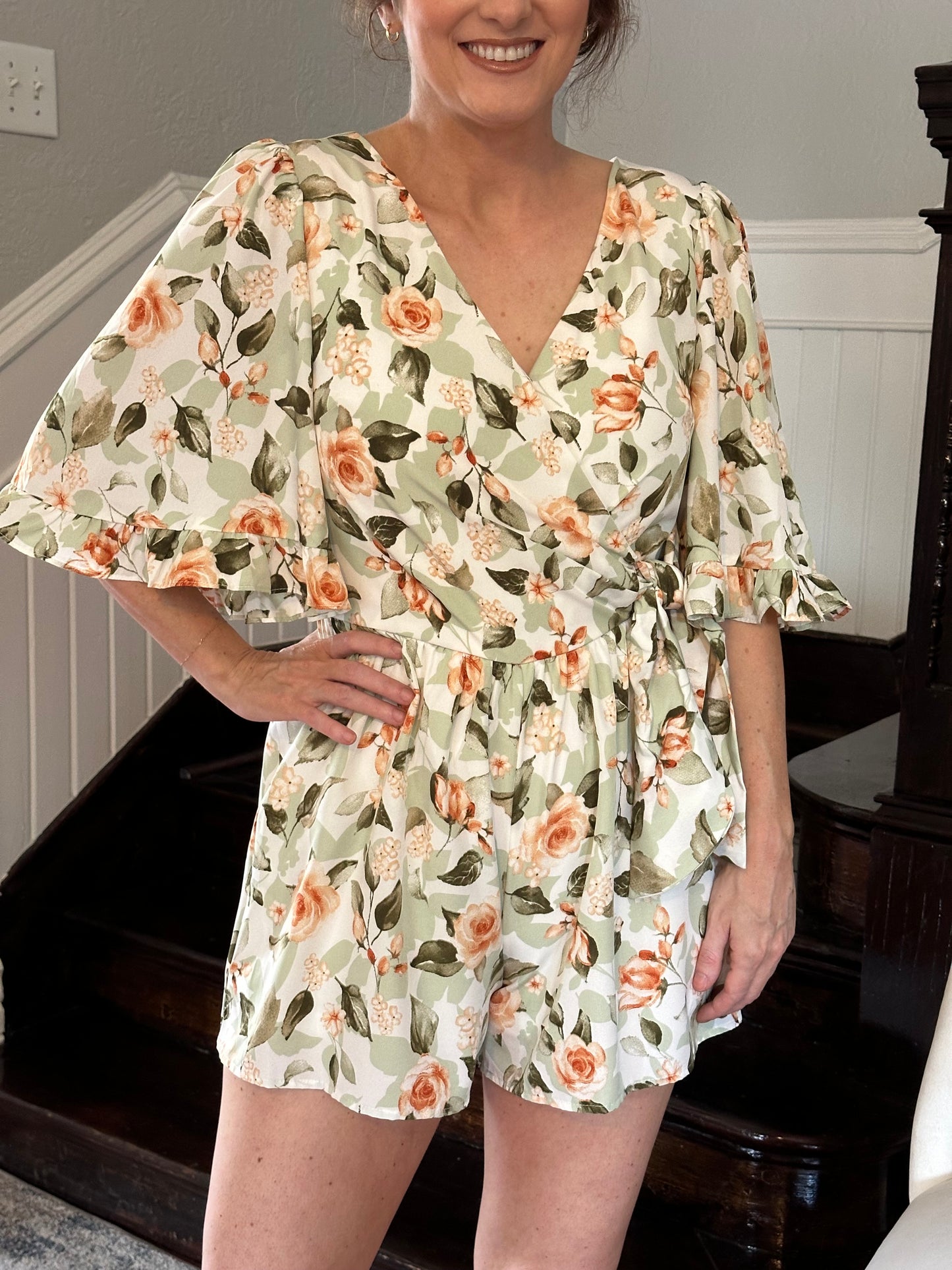 Sage floral romper