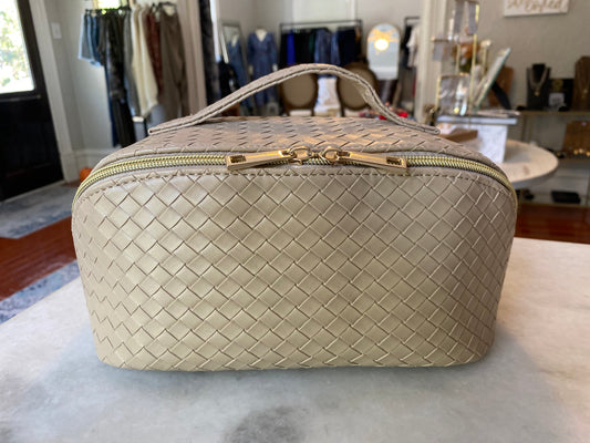 Beige Woven Vegan Leather Cosmetic bag