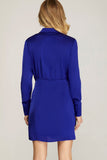 Royal Blue Satin Rhinestone Collar Dress